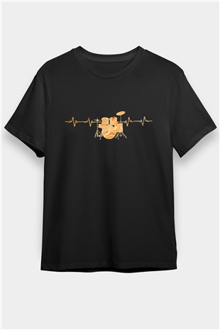 Bateri Baskılı Unisex Siyah Tişört - Tshirt