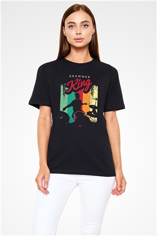 Bateri Baskılı Unisex Siyah Tişört - Tshirt