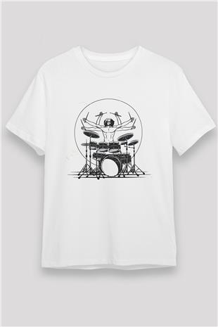 Bateri Unisex Baskılı Beyaz Tişört - Tshirt
