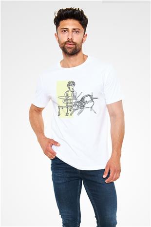 Bateri Unisex Baskılı Beyaz Tişört - Tshirt