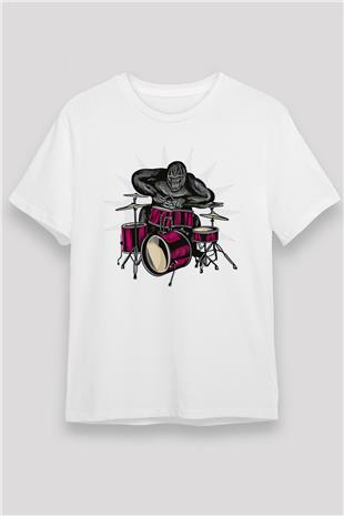 Bateri Unisex Baskılı Beyaz Tişört - Tshirt