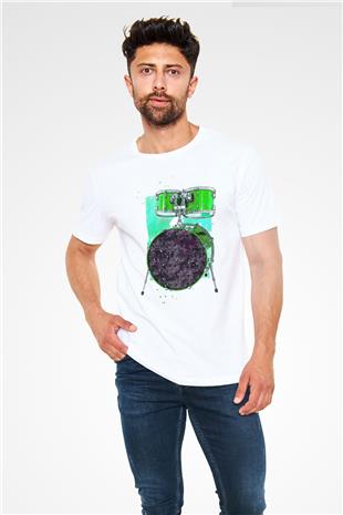 Bateri Unisex Baskılı Beyaz Tişört - Tshirt