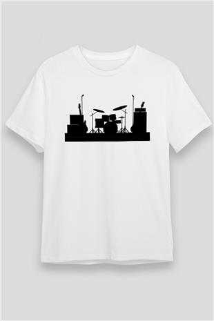 Bateri Unisex Baskılı Beyaz Tişört - Tshirt