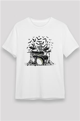 Bateri Unisex Baskılı Beyaz Tişört - Tshirt