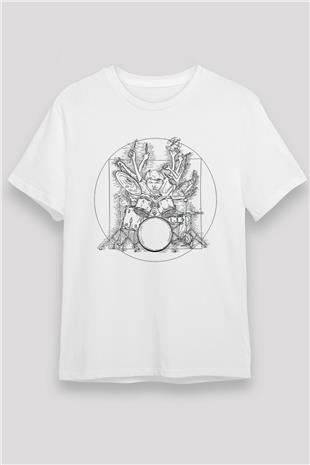 Bateri Unisex Baskılı Beyaz Tişört - Tshirt