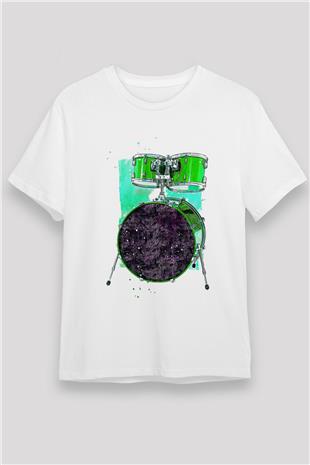 Bateri Unisex Baskılı Beyaz Tişört - Tshirt