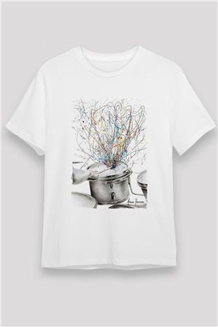 Bateri Unisex Baskılı Beyaz Tişört - Tshirt