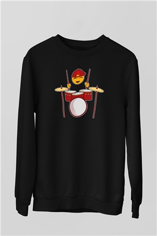 Baterist Emoji Baskılı Unisex Siyah  Sweatshirt