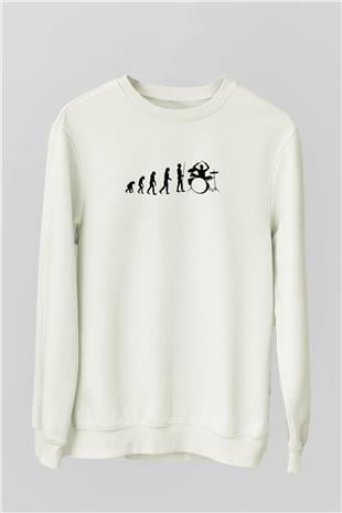 Baterist Evrimi Baskılı Unisex Ekru Sweatshirt