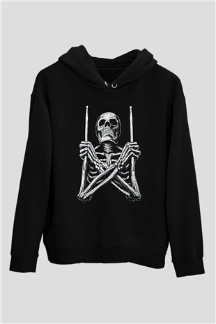 Baterist İskeletSiyah  Unisex Hoodie
