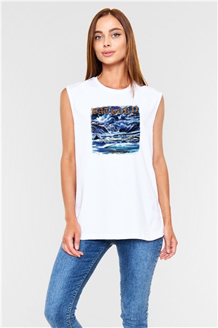 Bathory Baskılı Unisex Beyaz Kolsuz Tişört