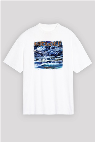 Bathory Baskılı Unisex Beyaz Oversize Tişört