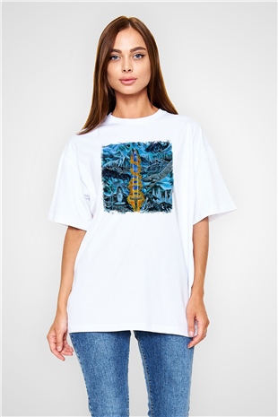 Bathory Baskılı Unisex Beyaz Oversize Tişört