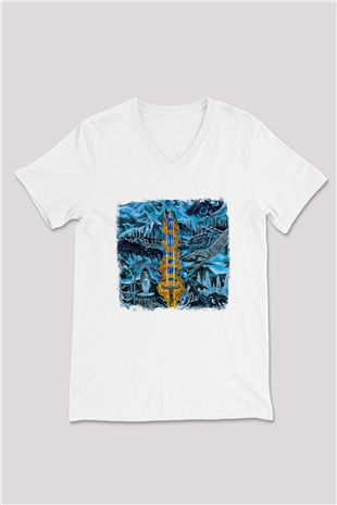 Bathory Baskılı Unisex Beyaz V Yaka Tişört