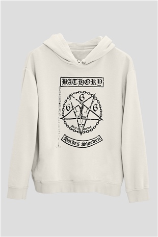 Bathory Beyaz Unisex Kapşonlu Sweatshirt
