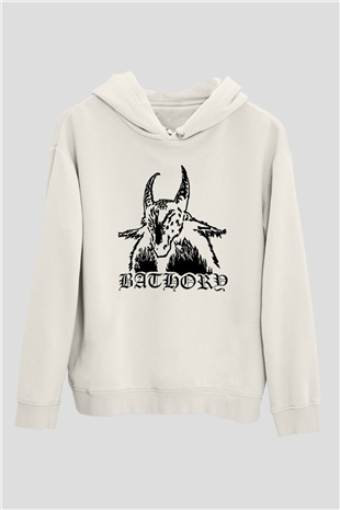 Bathory Beyaz Unisex Kapüşonlu Sweatshirt