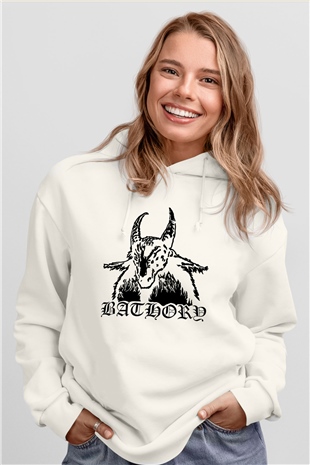 Bathory Beyaz Unisex Kapüşonlu Sweatshirt
