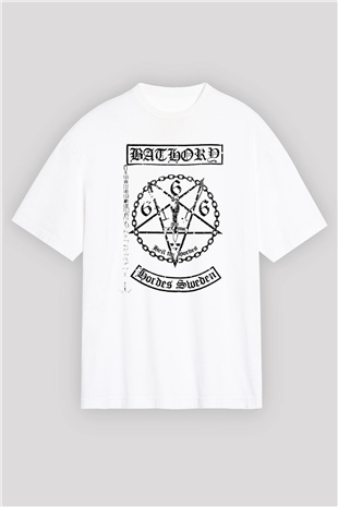 Bathory Beyaz Unisex Oversize Tişört T-Shirt