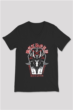 Bathory Siyah Unisex V Yaka Tişört T-Shirt
