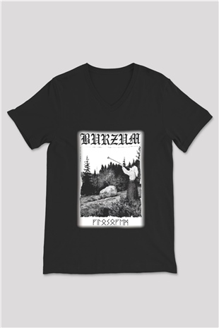 Bathory Siyah Unisex V Yaka Tişört T-Shirt