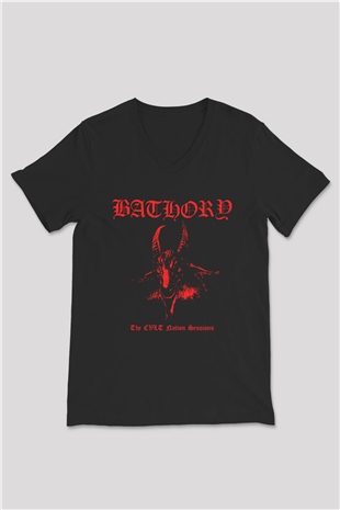 Bathory Siyah Unisex V Yaka Tişört T-Shirt