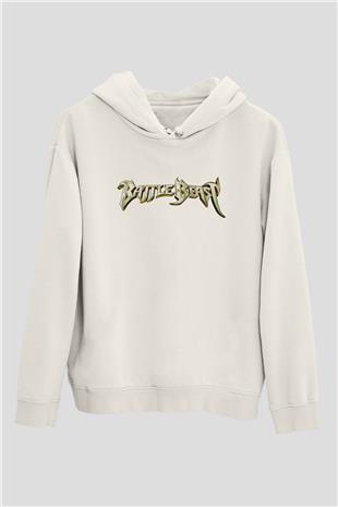 Battle Beast Baskılı Beyaz Unisex Kapüşonlu Sweatshirt