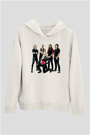 Battle Beast Baskılı Beyaz Unisex Kapüşonlu Sweatshirt