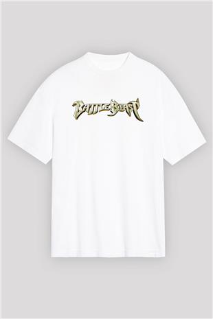 Battle Beast Baskılı Beyaz Unisex Oversize Tişört - Tshirt