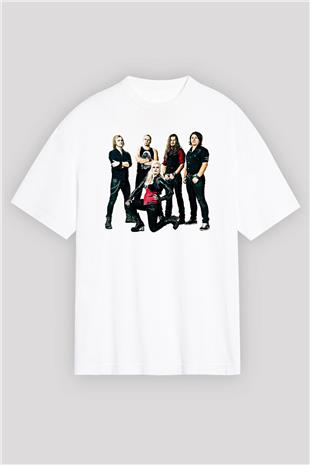 Battle Beast Baskılı Beyaz Unisex Oversize Tişört - Tshirt