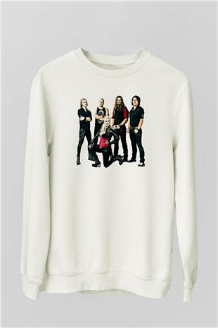 Battle Beast Baskılı Beyaz Unisex Sweatshirt