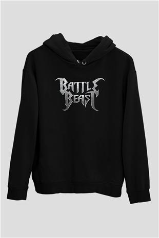 Battle Beast Baskılı Unisex Siyah Kapüşonlu Sweatshirt