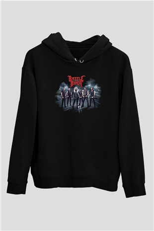Battle Beast Baskılı Unisex Siyah Kapüşonlu Sweatshirt