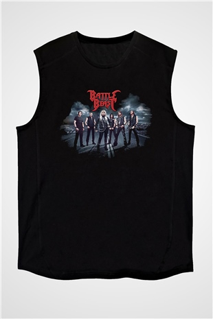 Battle Beast Baskılı Unisex Siyah Kolsuz Tişört - Tshirt