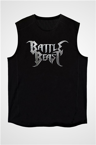 Battle Beast Baskılı Unisex Siyah Kolsuz Tişört - Tshirt