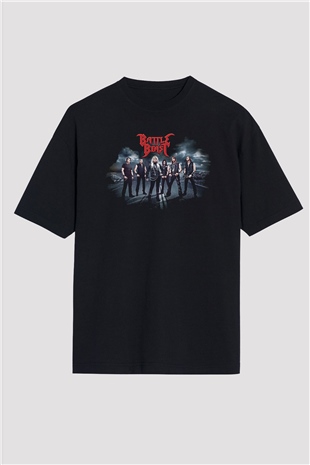 Battle Beast Baskılı Unisex Siyah Oversize Tişört - Tshirt