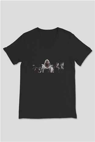 Battle Beast Baskılı Unisex Siyah V Yaka Tişört - Tshirt