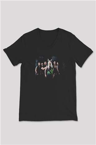 Battle Beast Baskılı Unisex Siyah V Yaka Tişört - Tshirt
