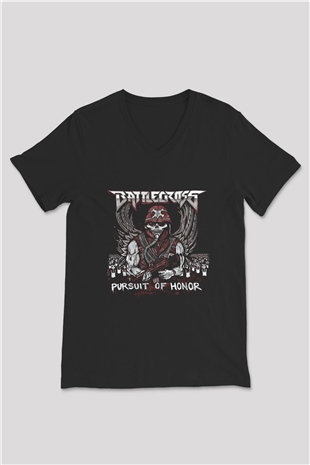 Battlecross Baskılı Unisex Siyah V Yaka Tişört