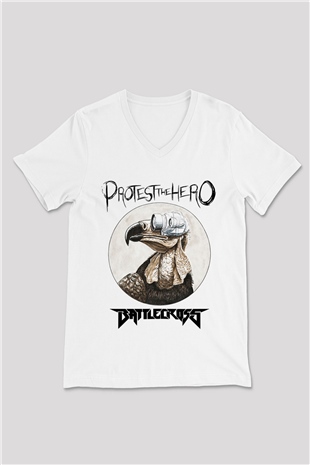Battlecross Beyaz Unisex V Yaka Tişört
