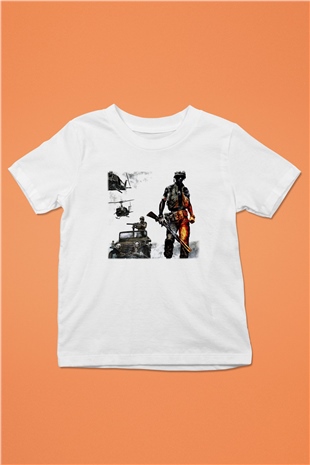 Battlefield Baskılı Beyaz Unisex Çocuk Tişört