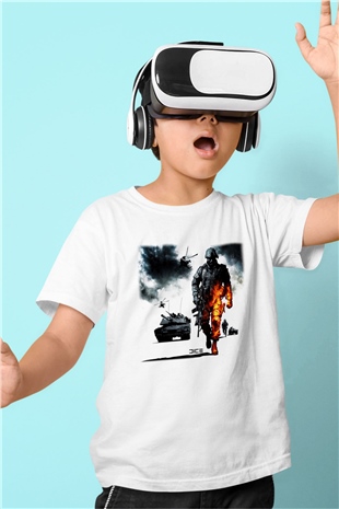 Battlefield Baskılı Beyaz Unisex Çocuk Tişört