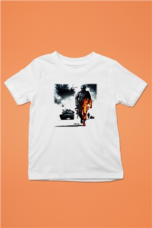Battlefield Baskılı Beyaz Unisex Çocuk Tişört
