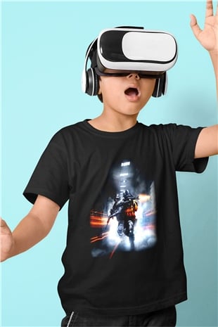 Battlefield Baskılı Siyah Unisex Çocuk Tişört