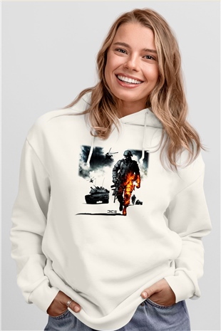 Battlefield Beyaz Unisex Hoodie