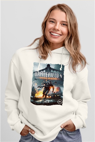 Battlefield Beyaz Unisex Hoodie