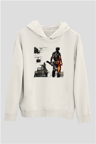 Battlefield Beyaz Unisex Kapşonlu Sweatshirt