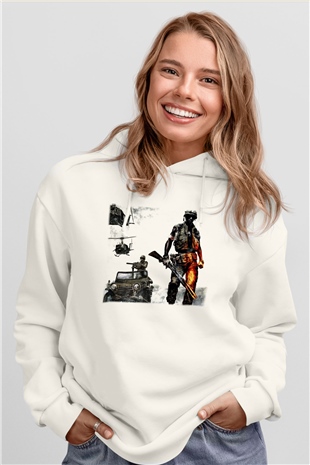 Battlefield Beyaz Unisex Kapşonlu Sweatshirt