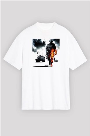 Battlefield Beyaz Unisex Oversize Tişört T-Shirt