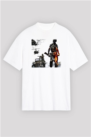 Battlefield Beyaz Unisex Oversize Tişört T-Shirt