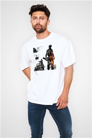 Battlefield Beyaz Unisex Oversize Tişört T-Shirt